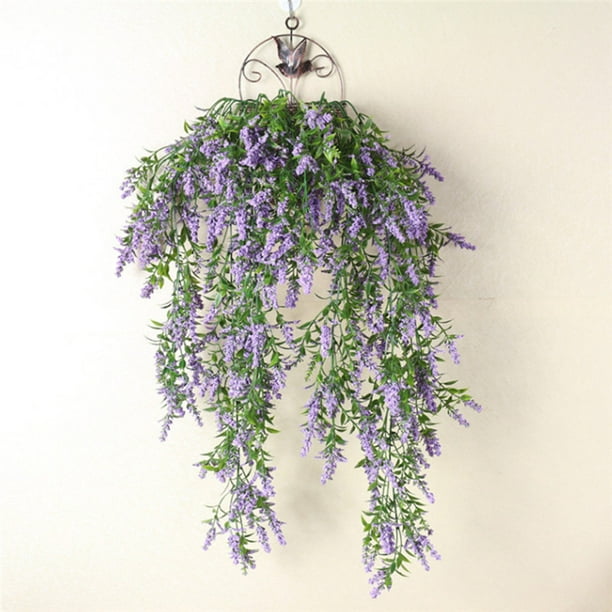 Hanging Wall Artificial Fake Violet Flower Rattan Plant Basket Decor Accessaries